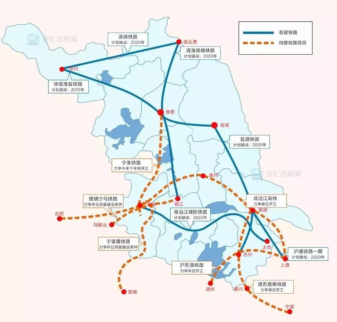 除了徐宿淮盐高铁,连淮高铁,江苏目前还有 4条高铁在建